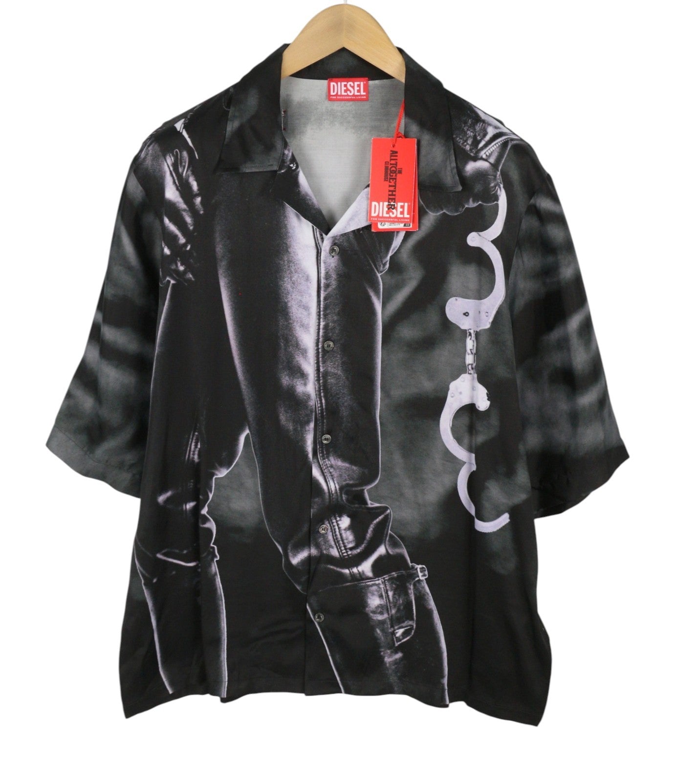 DIESEL PR-S-Mec-23 Men Shirt 52 Black All-Over Graphic Print Unisex RRP175