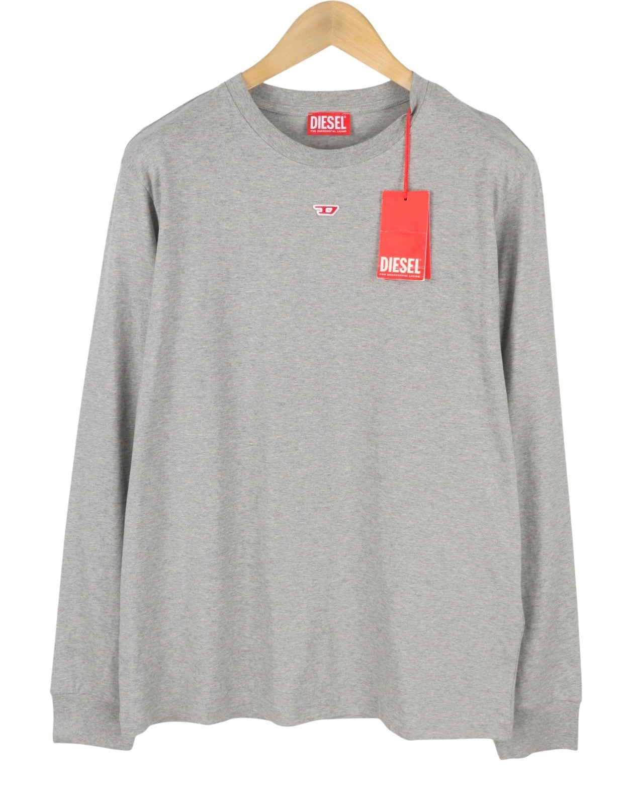 DIESEL T-Just-LS-D Men T-Shirt 2XL Grey Melange Crew Neck Long Sleeve