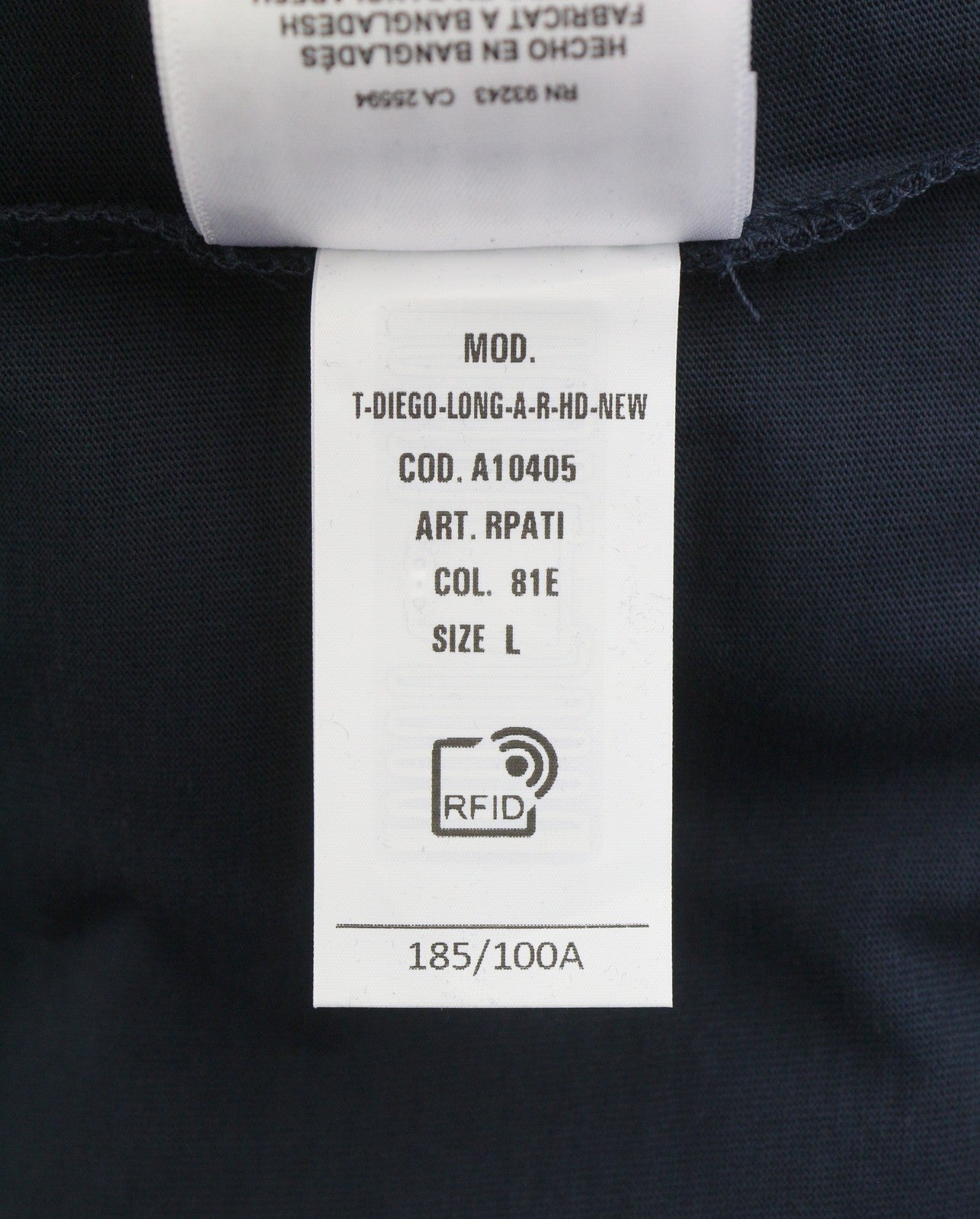 DIESEL T-Diego-Long-A-R-HD Men T-Shirt L Dark Blue Crew Neck Pull On