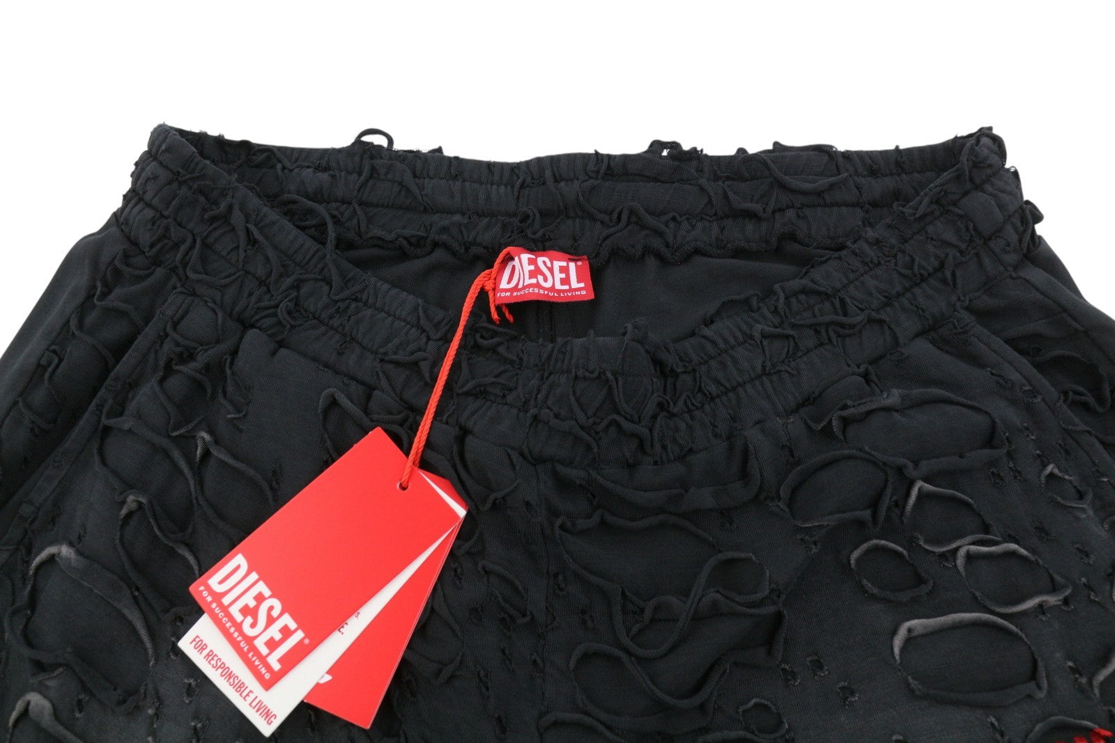 DIESEL P-Echio-R1 Men Shorts L Black Faded Ripped Loose Wide Fit RRP195