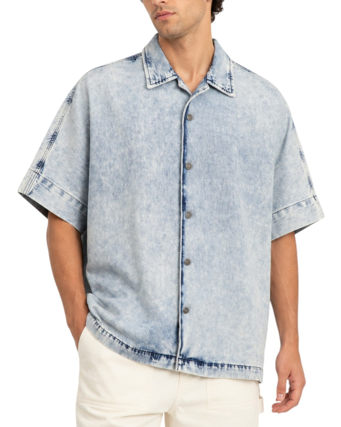 DIESEL D-Nabil-S Men Shirt M Blue Garment Dyed Camp Collar Loose RRP295