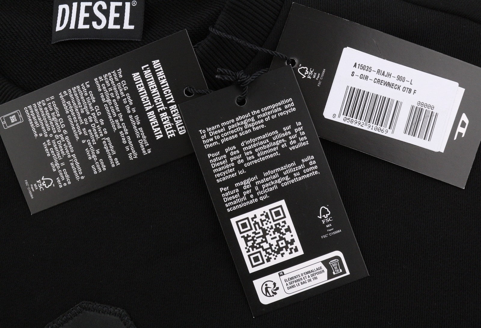 DIESEL S-Gir-Crewneck OTB Men Sweatshirt L Black Cotton Crew Neck Pull On RRP175