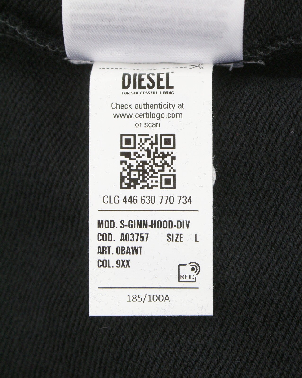 DIESEL S-Ginn-Hood-DIV Men Hoodie L Black Kangaroo Pocket Pull On RRP160