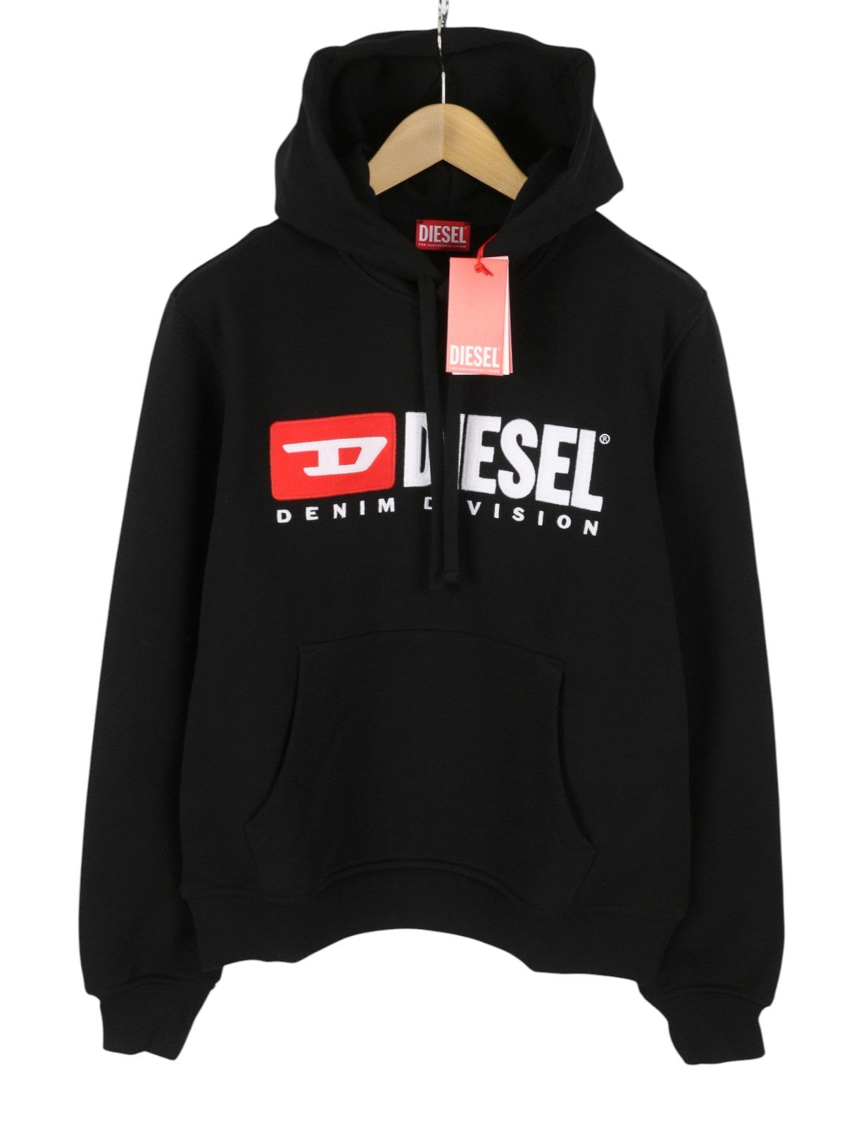 DIESEL S-Ginn-Hood-DIV Men Hoodie L Black Kangaroo Pocket Pull On RRP160