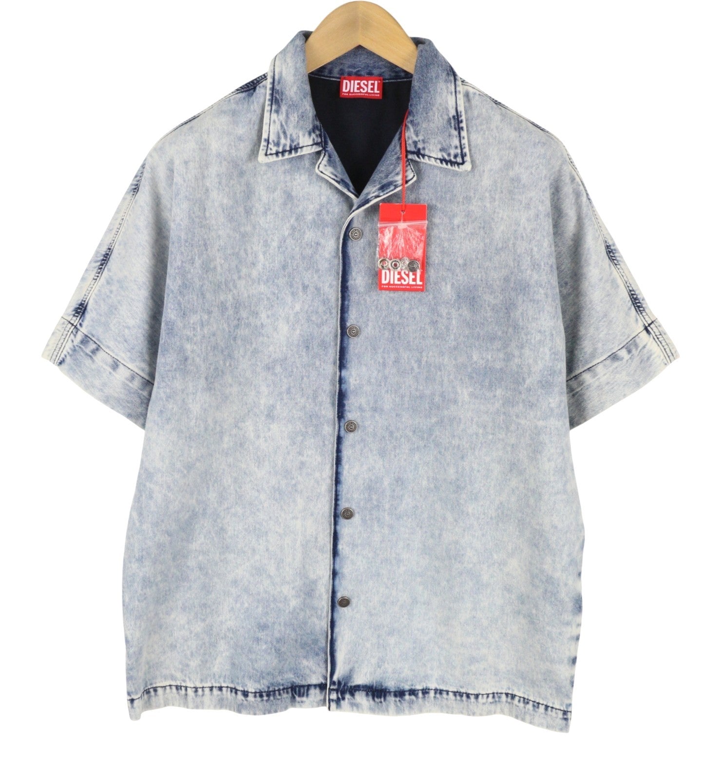DIESEL D-Nabil-S Men Shirt M Blue Garment Dyed Camp Collar Loose Fit RRP295