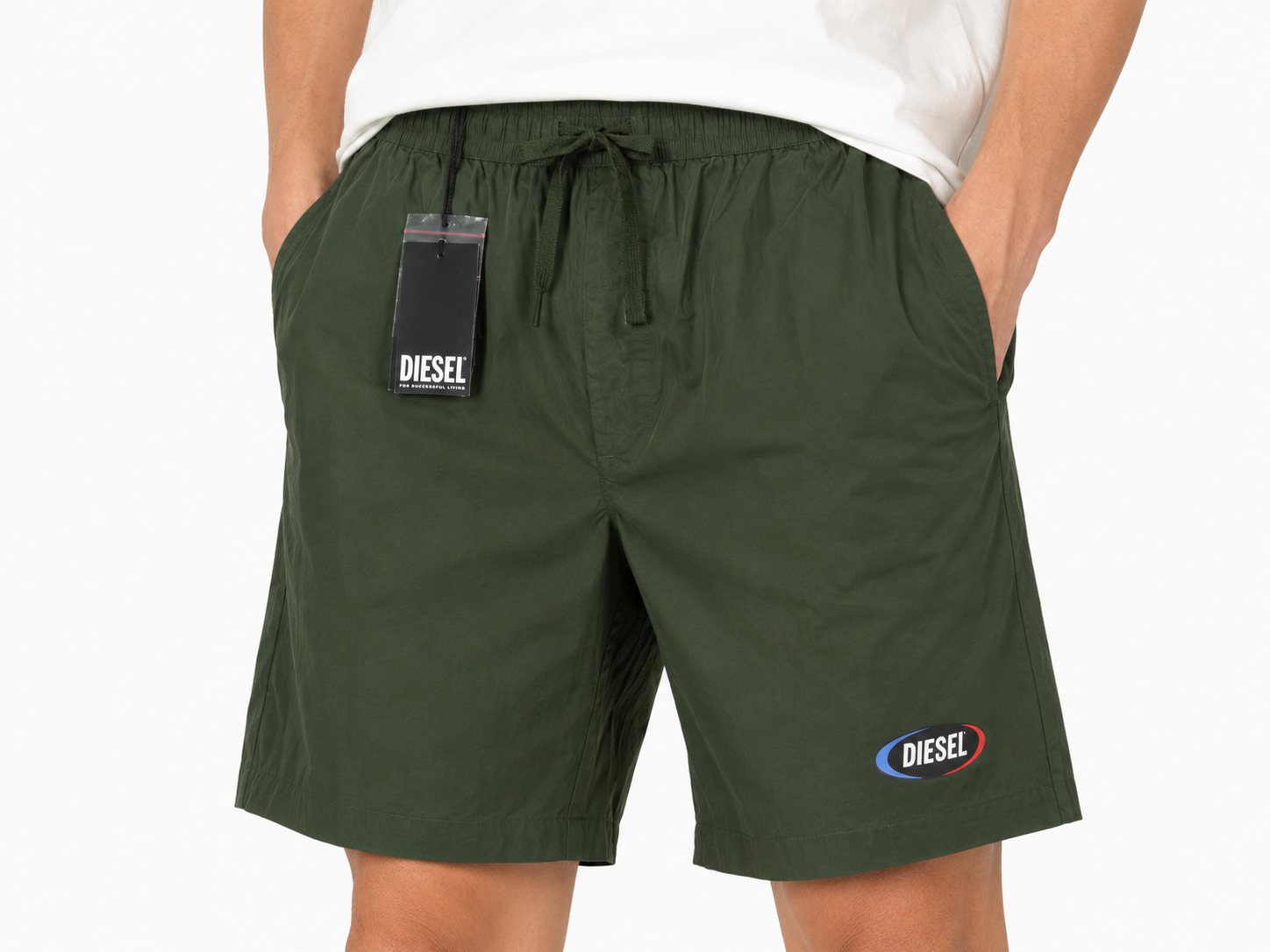 DIESEL P-Ferg-Out-New Men Shorts 50 W33 Khaki Green Elastic Waist RRP120
