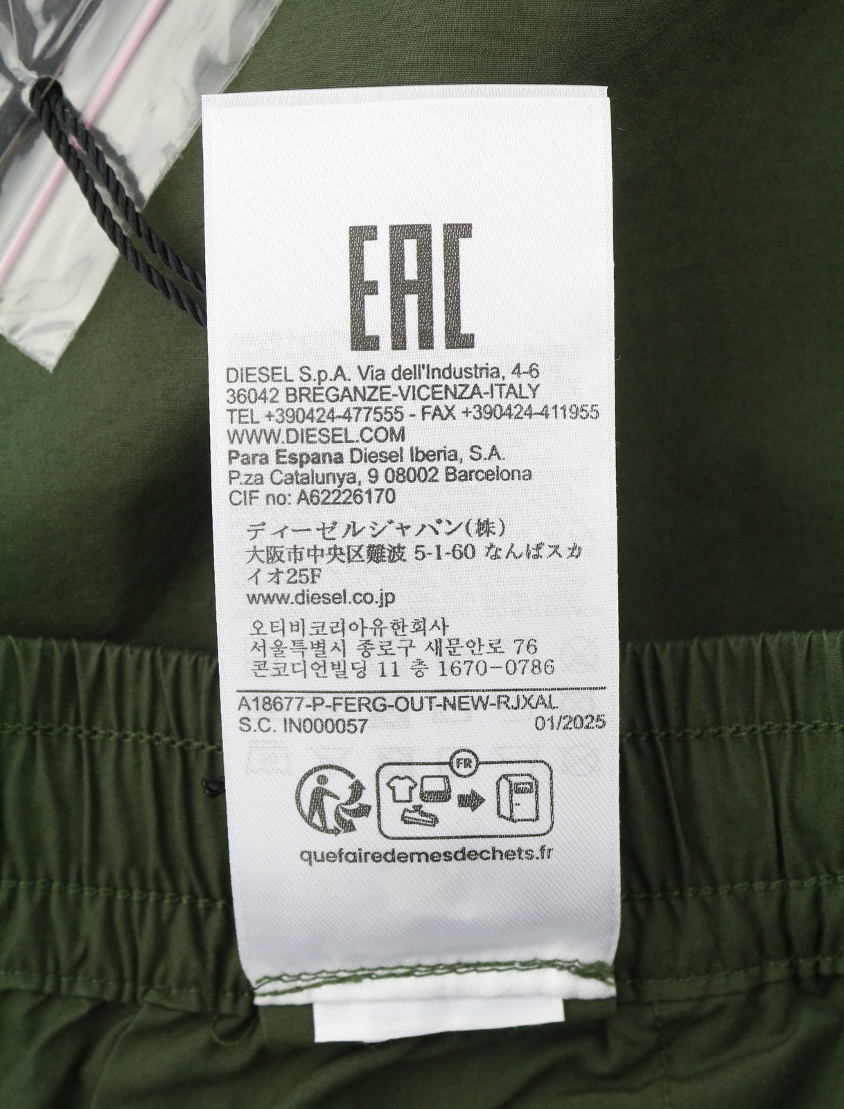 DIESEL P-Ferg-Out-New Men Shorts 50 W33 Khaki Green Elastic Waist RRP120