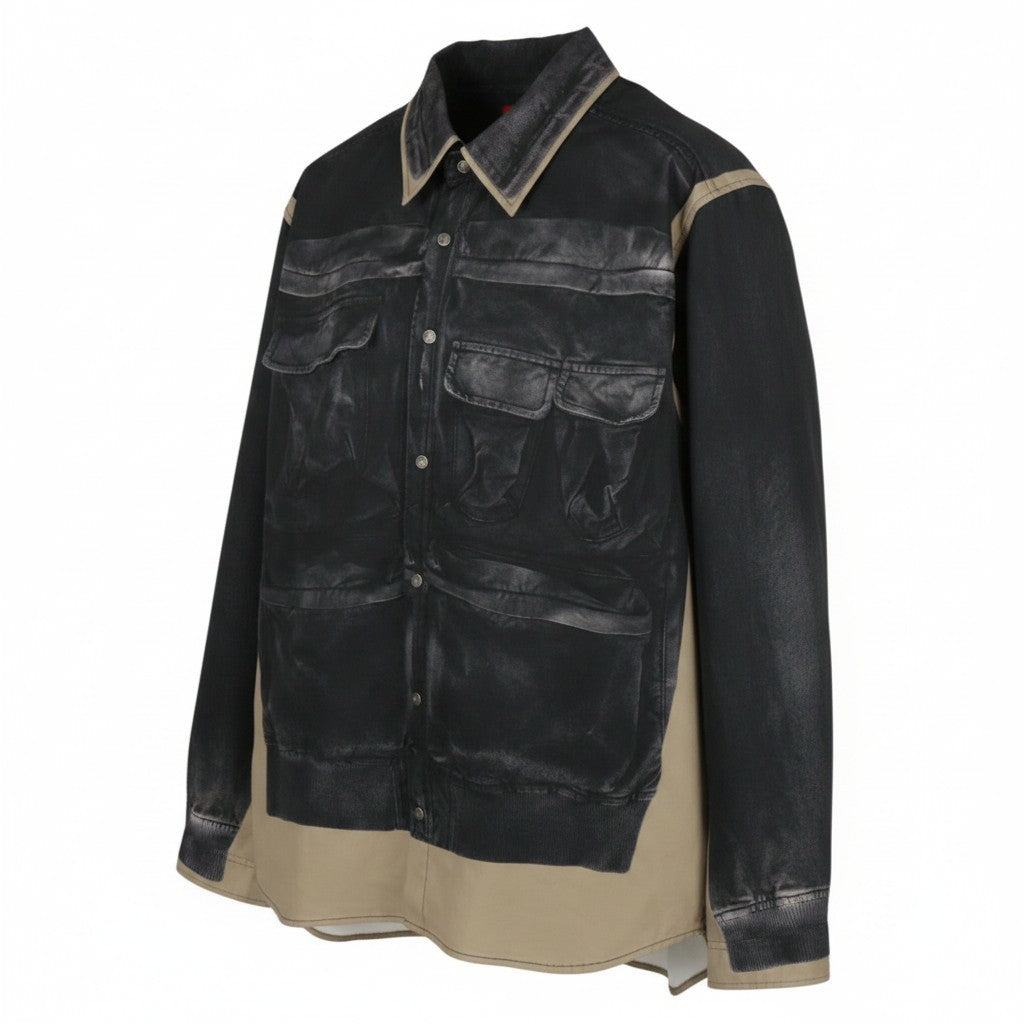DIESEL S-After-A Men Shirt 50 Black Draped Twill Pockets Imitation RRP295