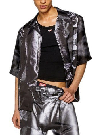 DIESEL PR-S-Mec-23 Men Shirt 50 Black All-Over Graphic Print Unisex RRP175