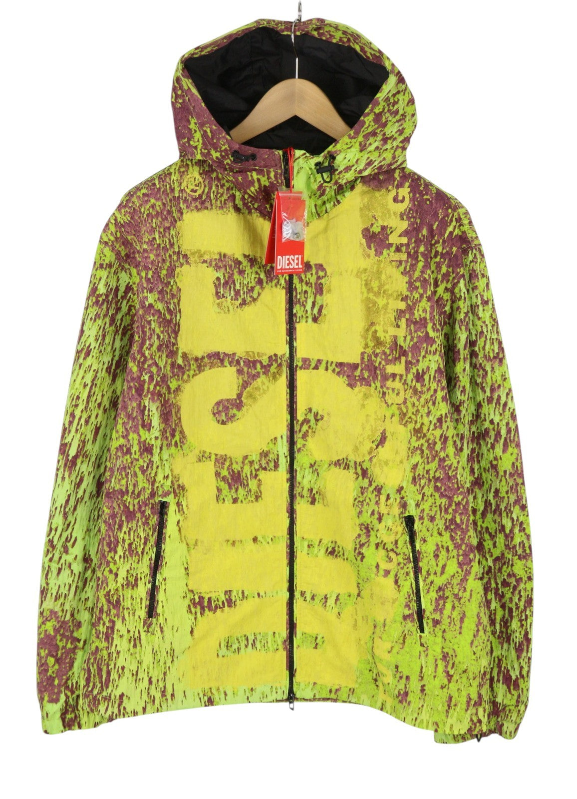 DIESEL J-Brick Men Jacket 52 Multicolor Printed Hooded Lightweight RRP295