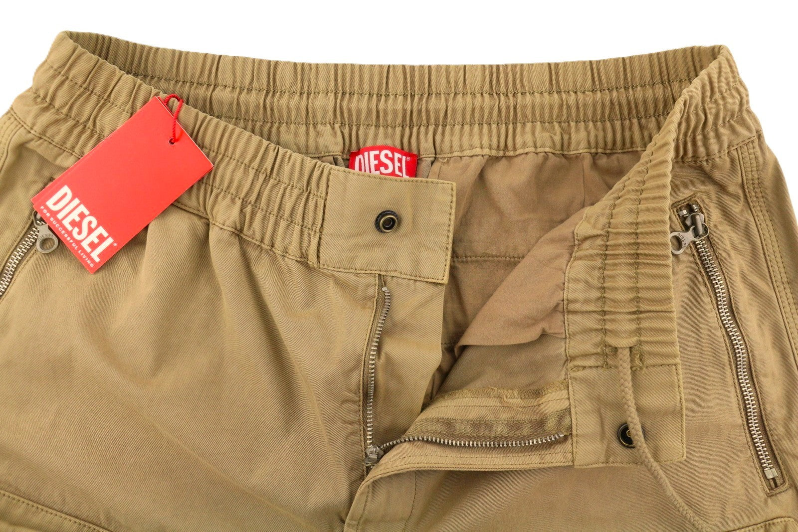 DIESEL P-Beeck-Short Men Shorts 50 W33 Brown Elastic Waist Cargo RRP195