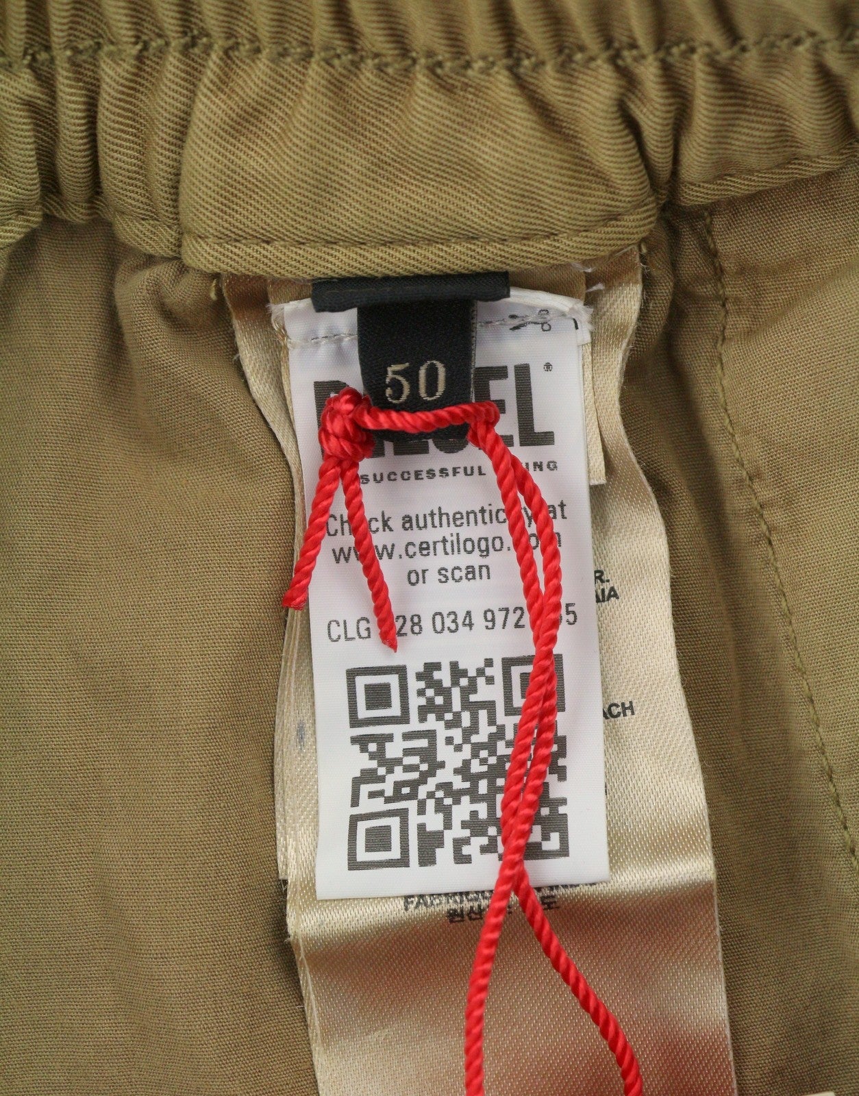 DIESEL P-Beeck-Short Men Shorts 50 W33 Brown Elastic Waist Cargo RRP195
