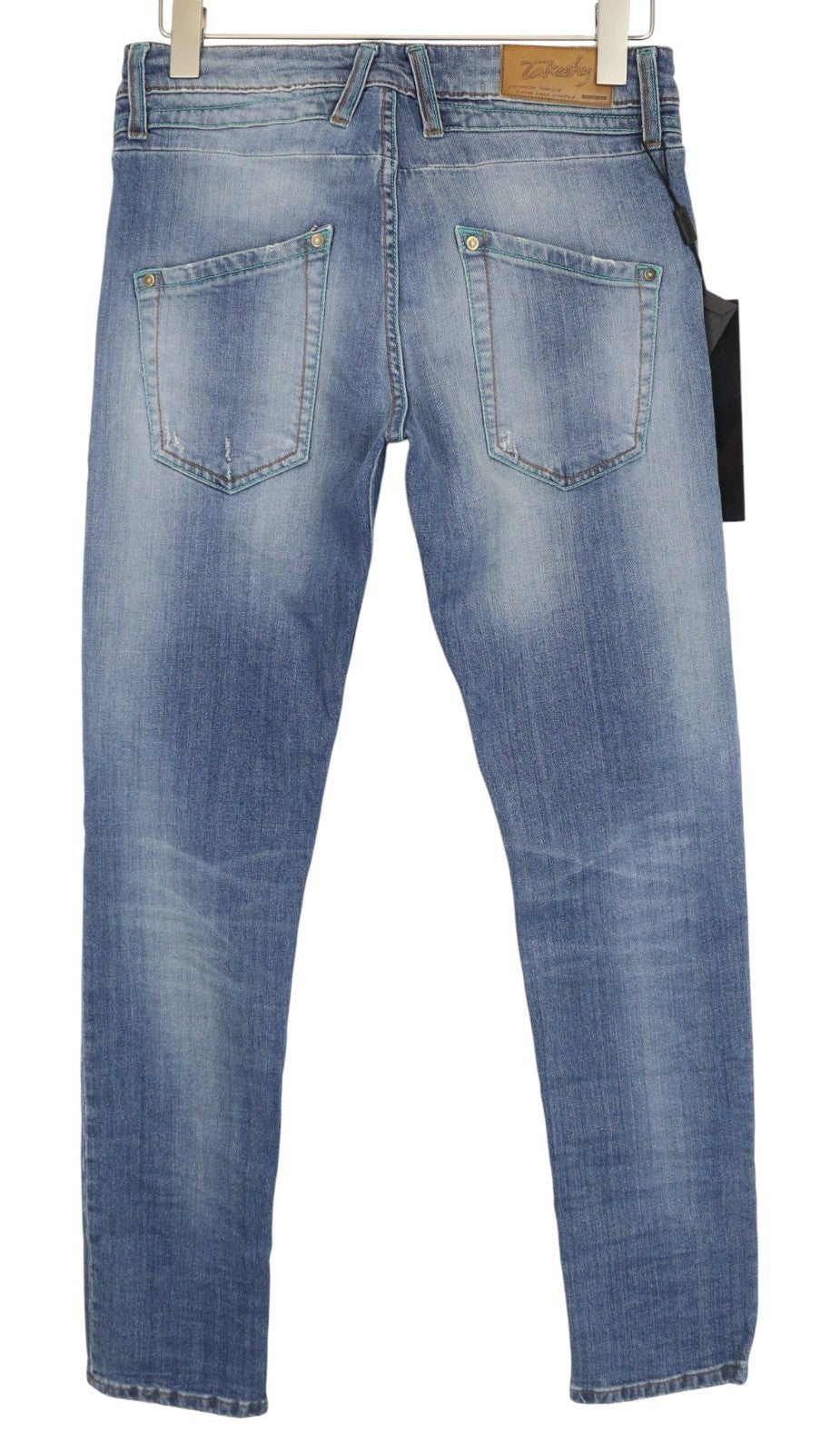 TAKESHY KUROSAWA TK75 Men Jeans W34 Blue Slim Distressed Stretch Buttoned