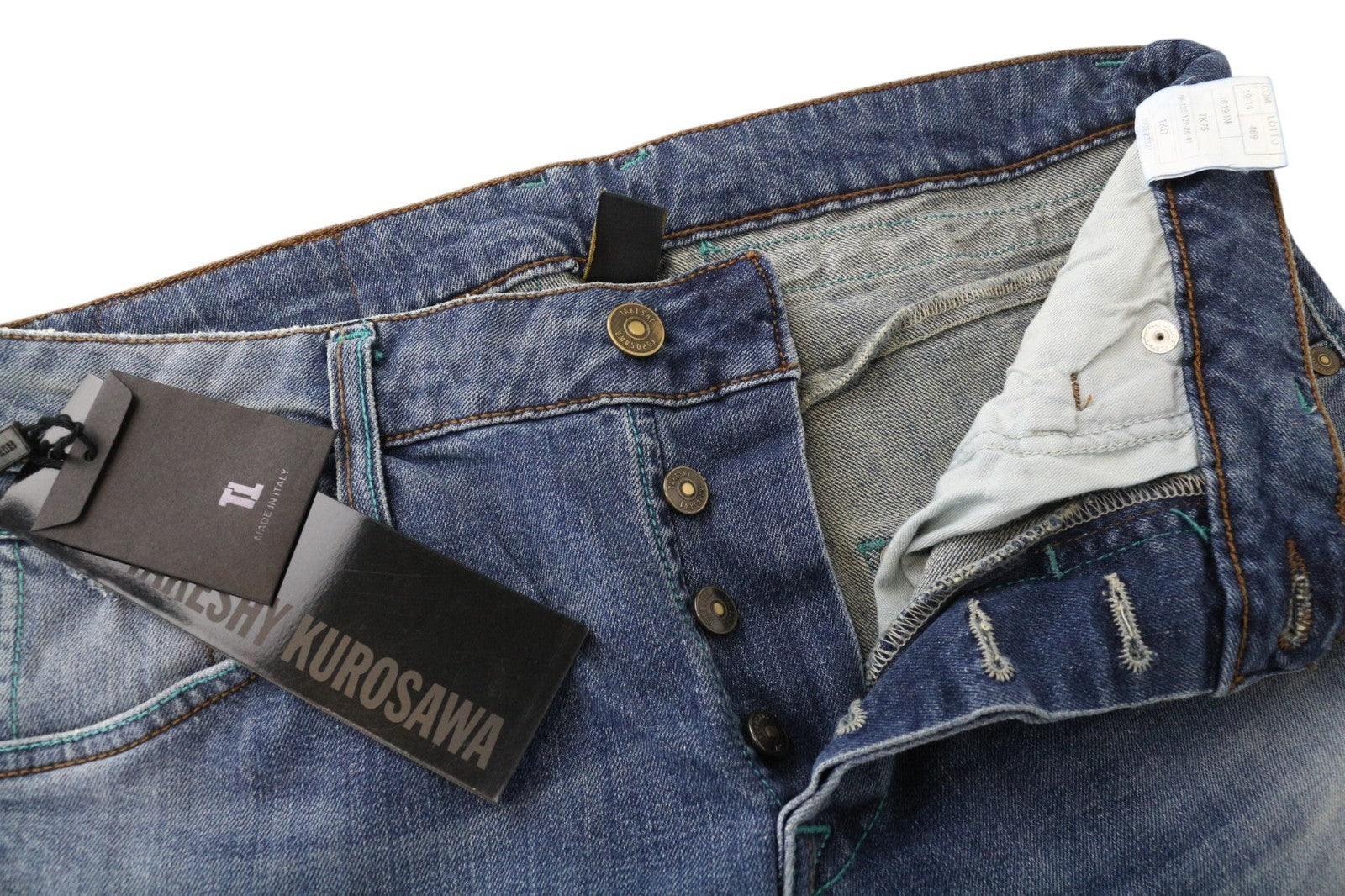 TAKESHY KUROSAWA TK75 Men Jeans W34 Blue Slim Distressed Stretch Buttoned