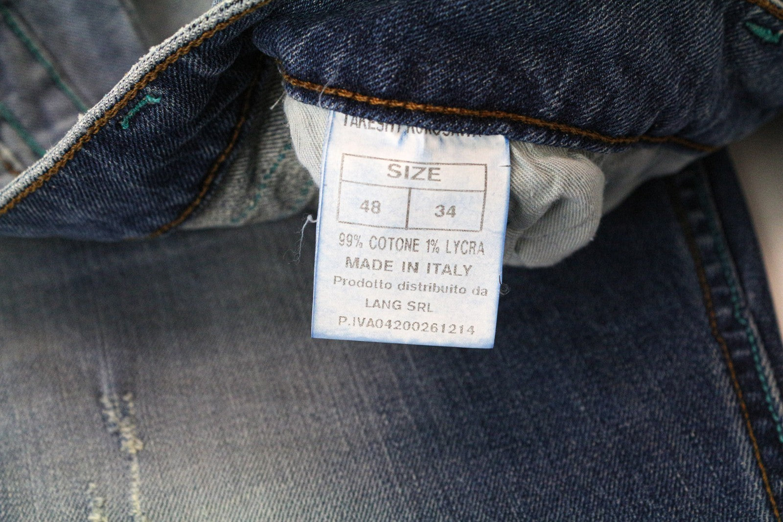 TAKESHY KUROSAWA TK75 Men Jeans W34 Blue Slim Distressed Stretch Buttoned