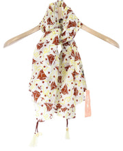 MAISON SCOTCH Women Scarf One Size White Sailboat Print Tassels Square Thin