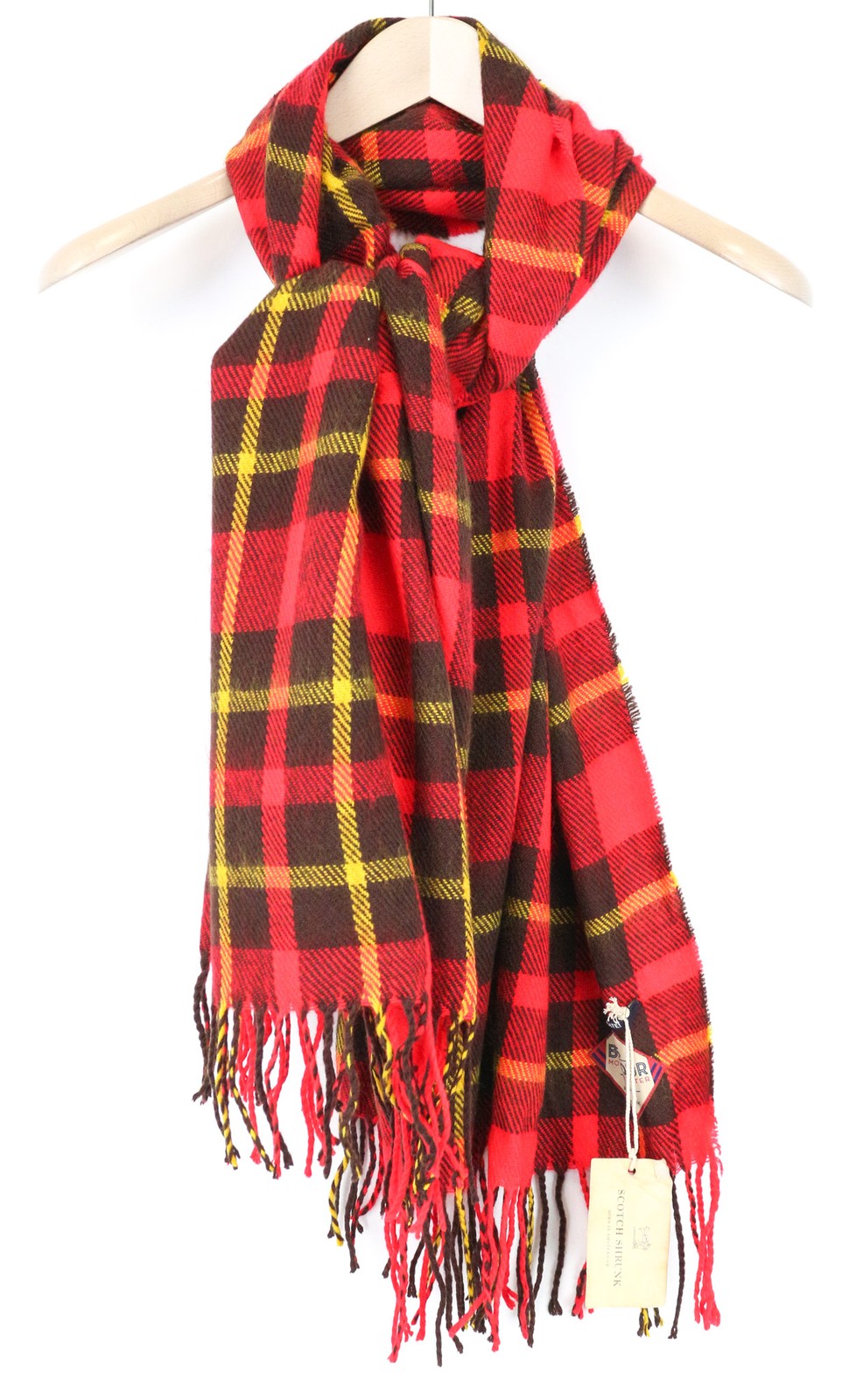SCOTCH SHRUNK Men Scarf One Size Kids Red Tartan Checked Tassels Woven Boys
