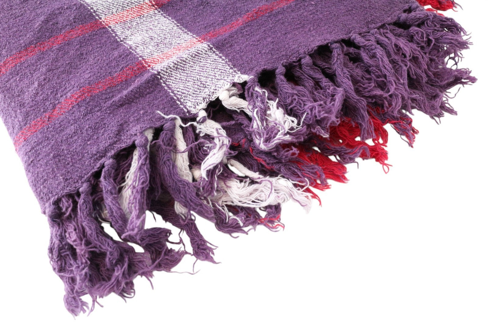 MAISON SCOTCH Women Scarf One Size Purple Tartan Check Tassels Woven Twill