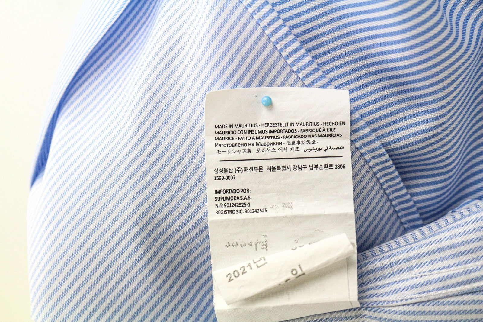 SUITSUPPLY Traveller Men Shirt 36/14 Extra Slim Blue Cotton Stretch Striped