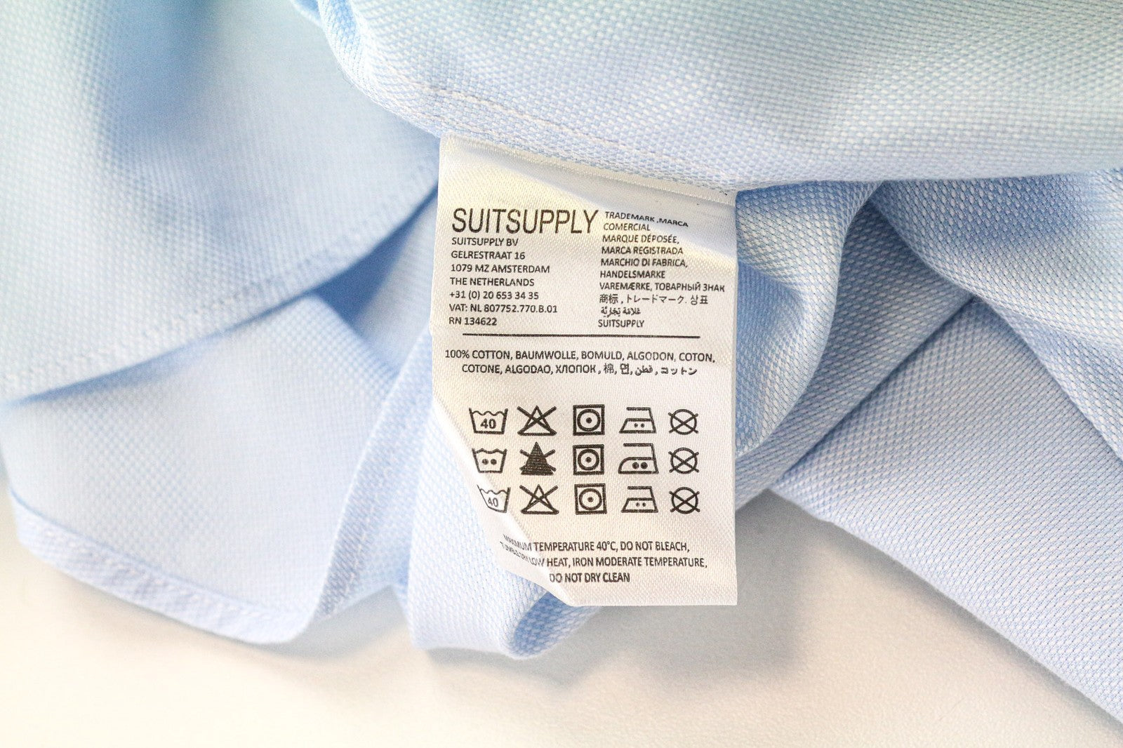 SUITSUPPLY Traveller Men Shirt 42/16 1/2 Slim Blue Cotton Long Sleeve Formal