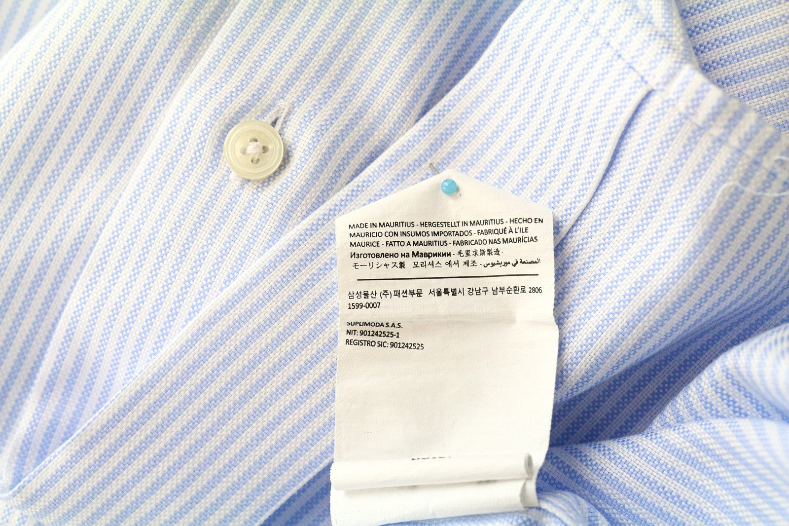 SUITSUPPLY Men Shirt 40/15 3/4 Extra Slim Blue Cotton Stretch Striped Twill