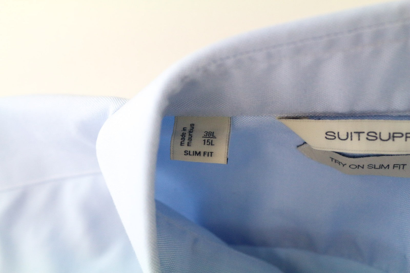 SUITSUPPLY Men Shirt 38L/15L Slim Blue Pure Cotton Classic Long Sleeve