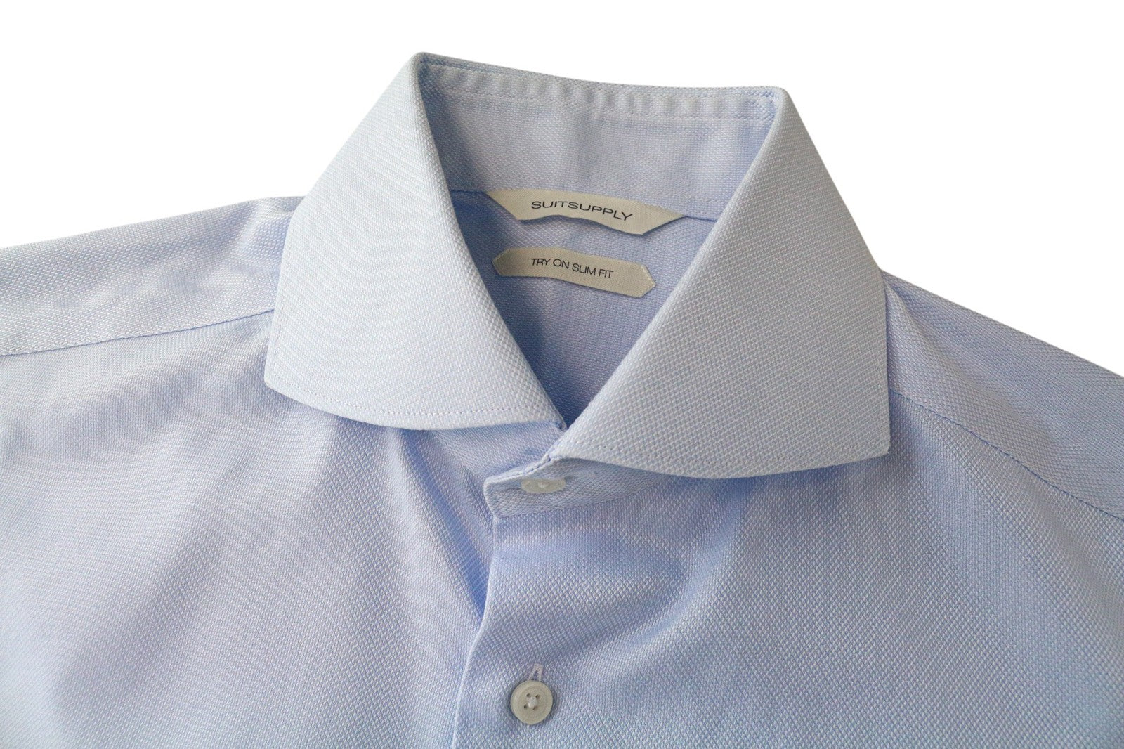 SUITSUPPLY Men Shirt 37/14 1/2 Slim Fit Long Sleeved Blue Pure Cotton Twill