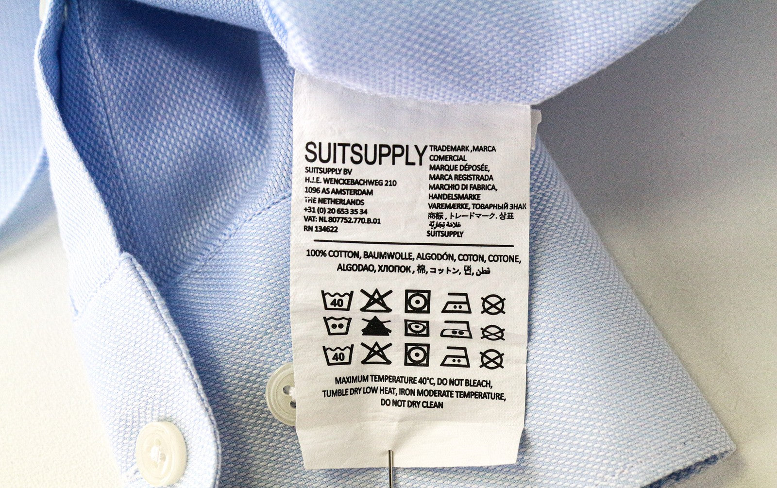 SUITSUPPLY Men Shirt 37/14 1/2 Slim Fit Long Sleeved Blue Pure Cotton Twill