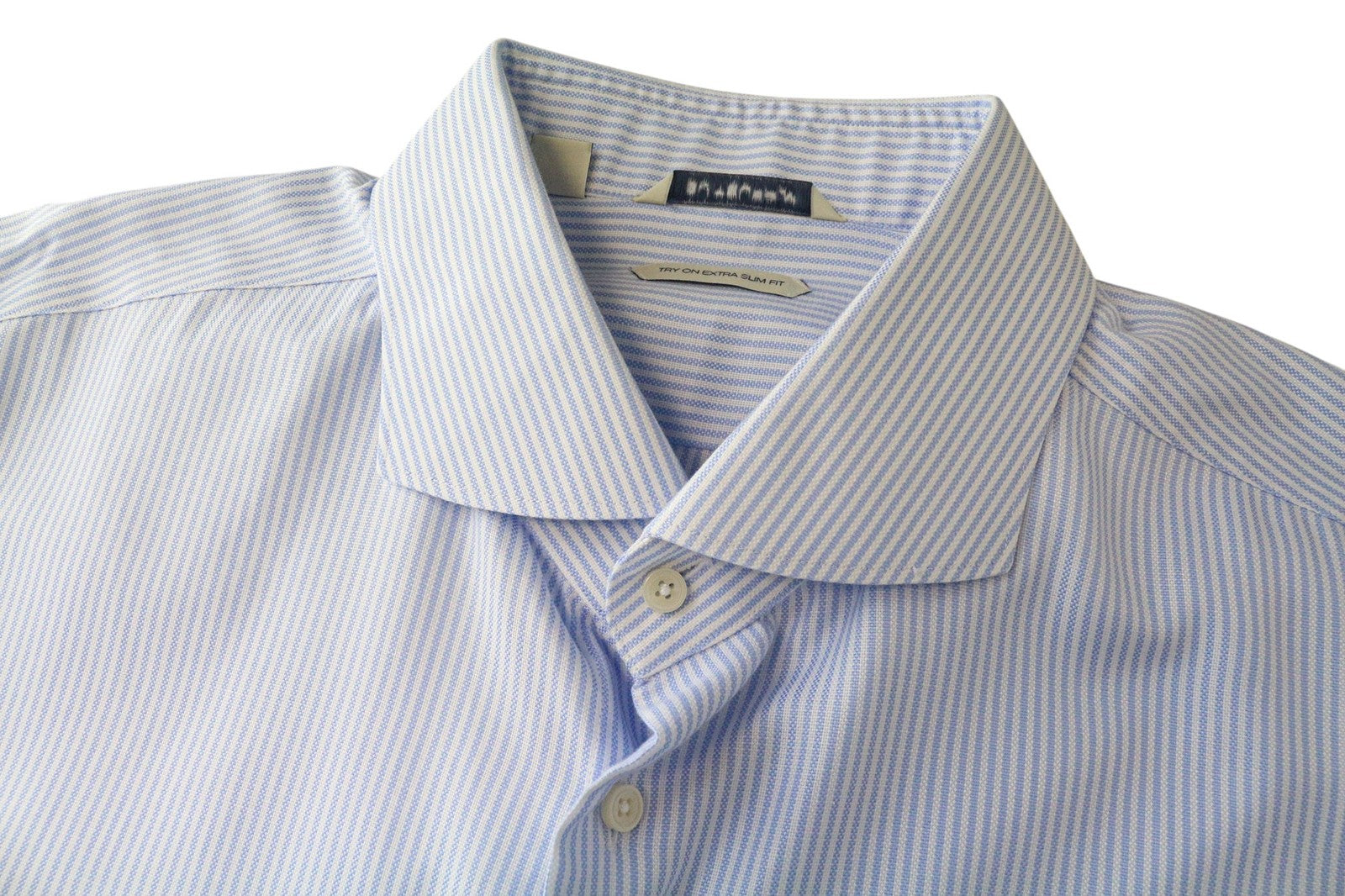 SUITSUPPLY Men Shirt 46L/18L Extra Slim Blue Pure Cotton Striped Formal