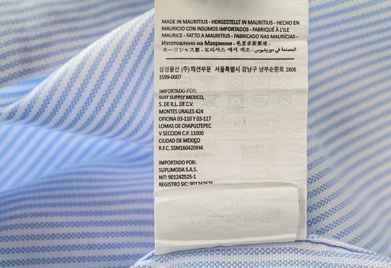 SUITSUPPLY Men Shirt 46L/18L Extra Slim Blue Pure Cotton Striped Formal