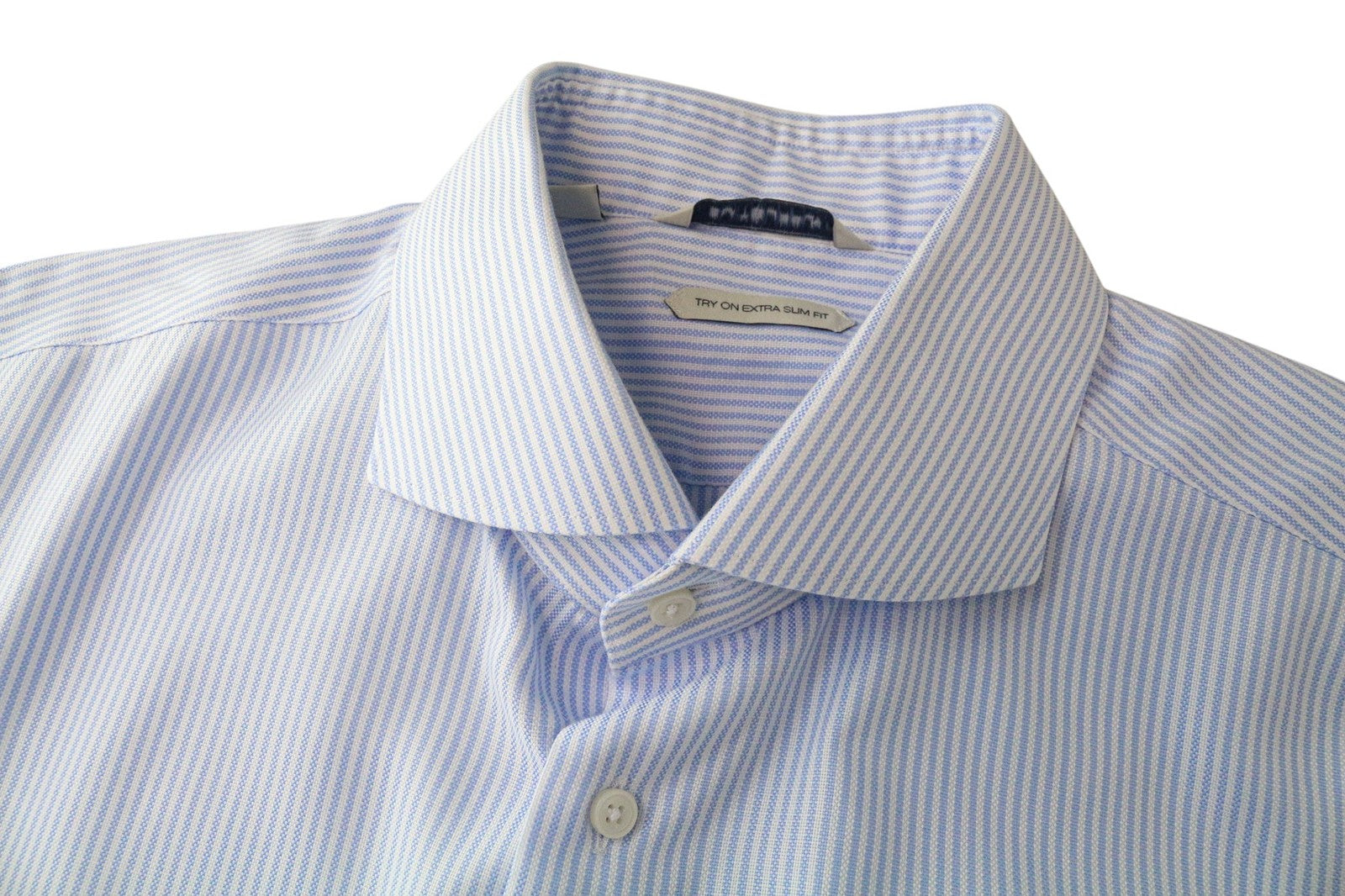 SUITSUPPLY Men Shirt 43L/17L Extra Slim Blue Pure Cotton Striped Long Sleeve