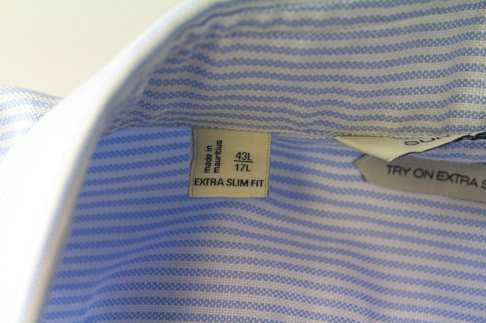 SUITSUPPLY Men Shirt 43L/17L Extra Slim Blue Pure Cotton Striped Long Sleeve