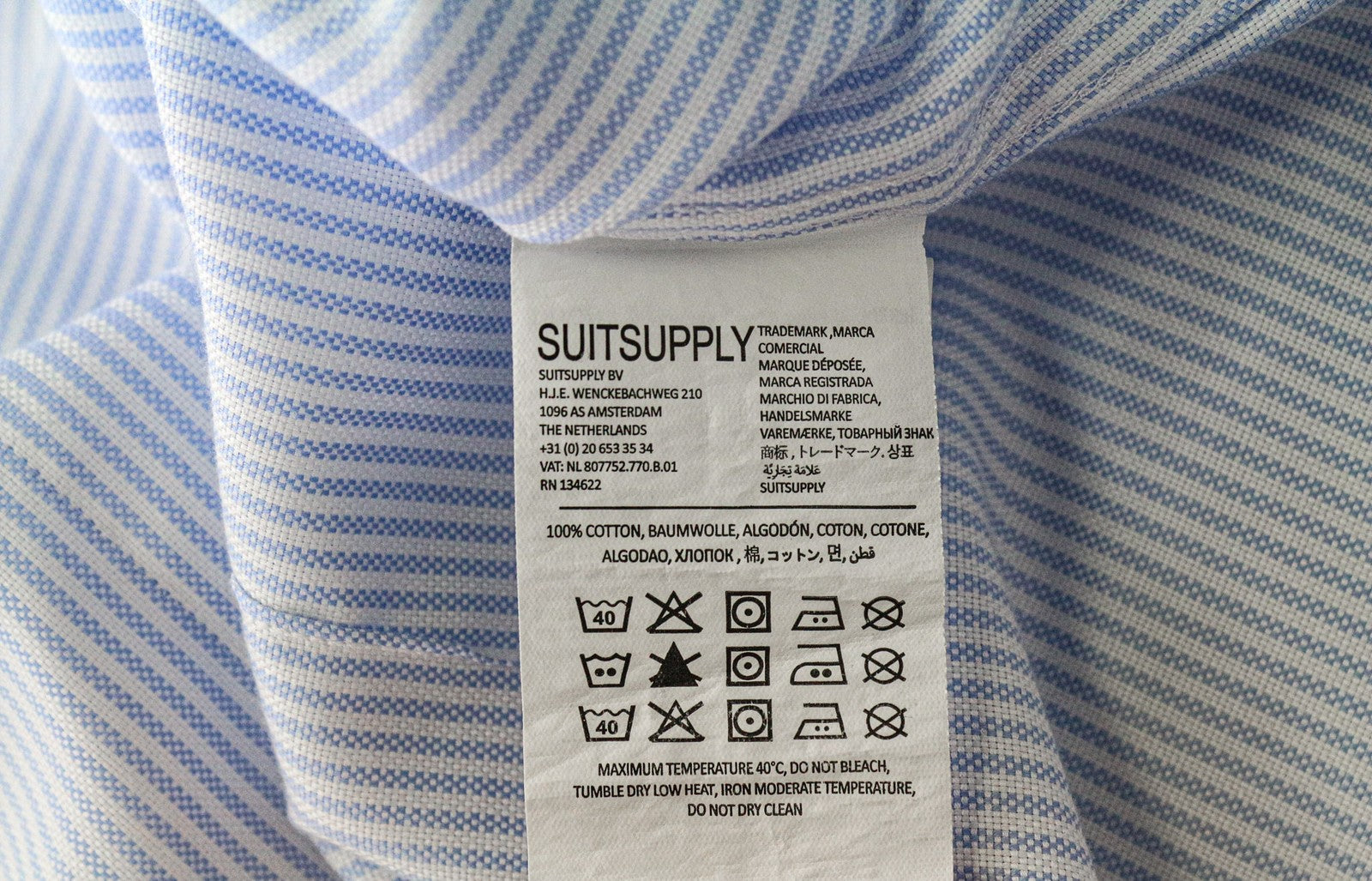 SUITSUPPLY Men Shirt 43L/17L Extra Slim Blue Pure Cotton Striped Long Sleeve
