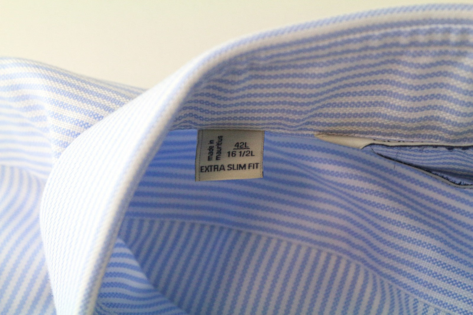 SUITSUPPLY Men Shirt 42L/16 1/2L Extra Slim Blue Pure Cotton Striped Cutaway