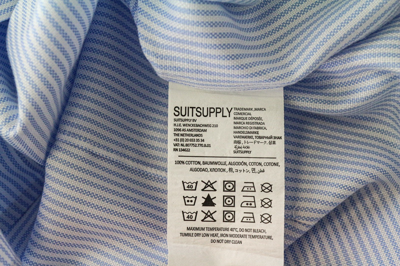 SUITSUPPLY Men Shirt 42L/16 1/2L Extra Slim Blue Pure Cotton Striped Cutaway