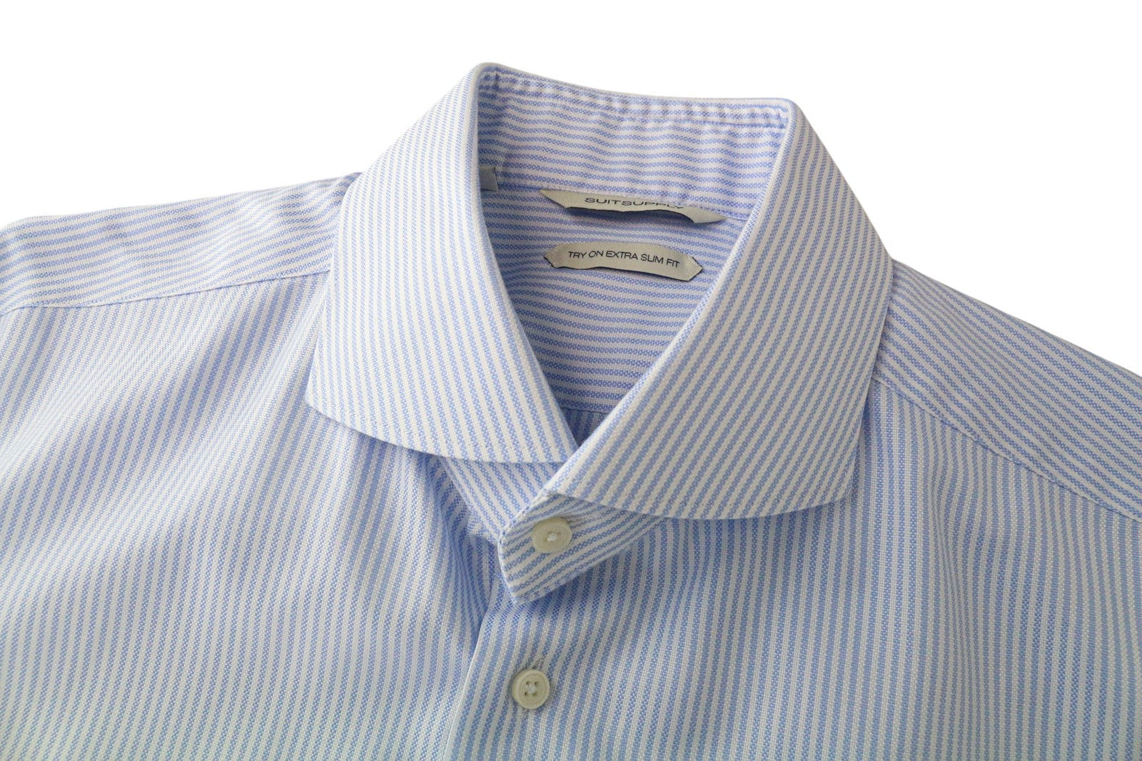 SUITSUPPLY Men Shirt 41L/16L Extra Slim Blue Pure Cotton Striped Pattern