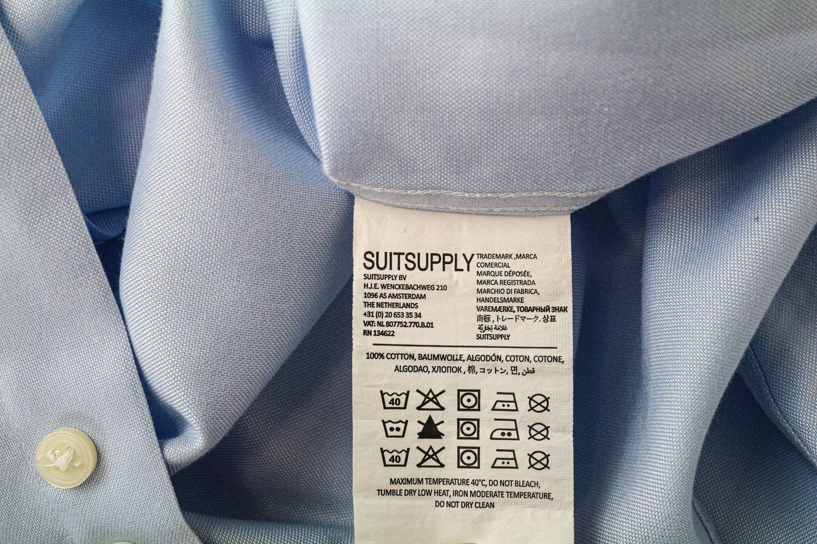 SUITSUPPLY Men Shirt 44L/17 1/2L Slim Blue Pure Cotton Button-Up Long Sleeve