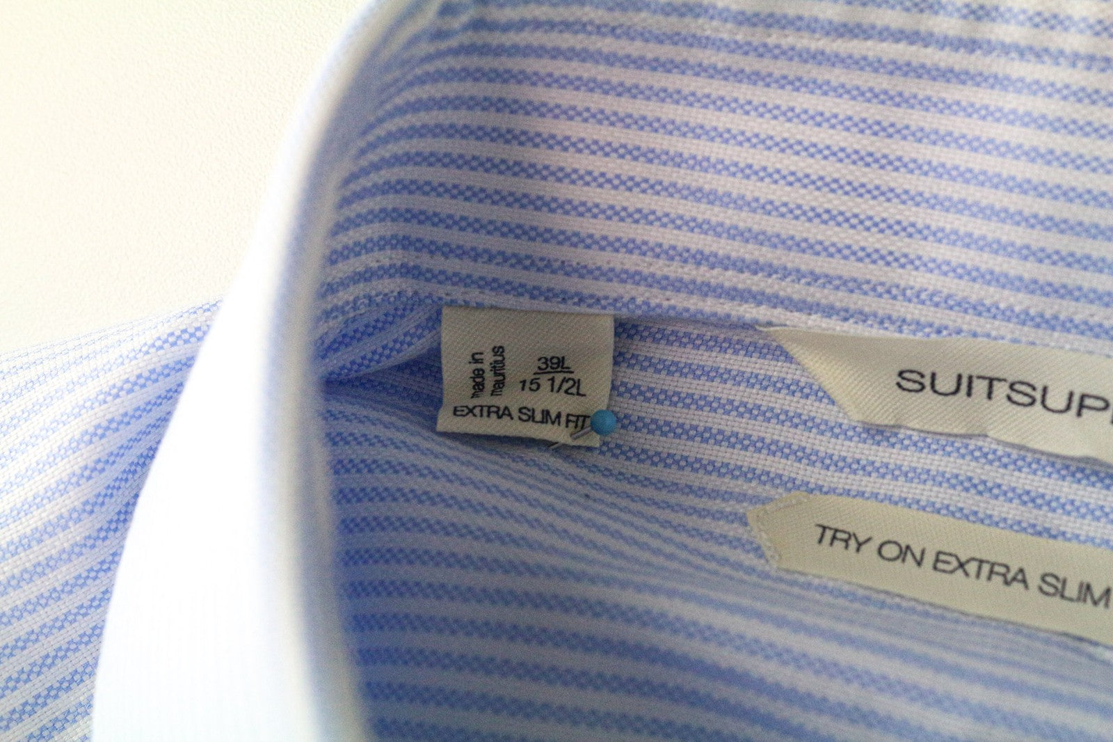 SUITSUPPLY Men Shirt 39L/15 1/2L Extra Slim Blue Cotton Striped Long Sleeve