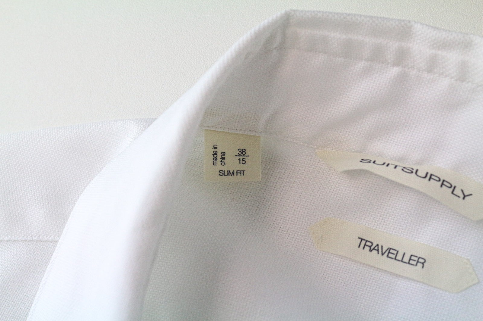 SUITSUPPLY Traveller Men Shirt 38/15 Slim White Pure Cotton Long Sleeved Twill