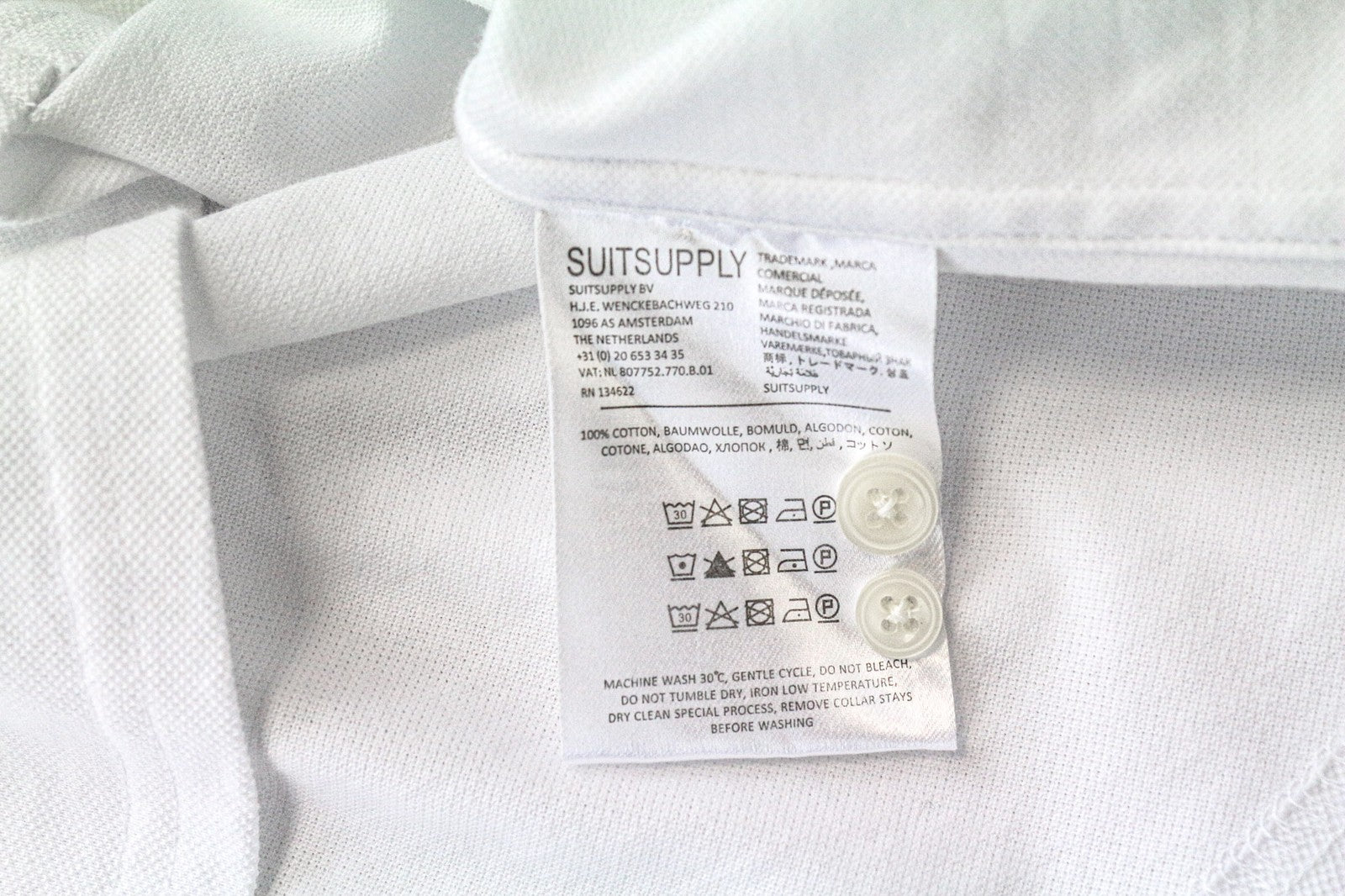 SUITSUPPLY Men T-Shirt 37/38/14 1/2/15 Extra Slim Fit White Pure Cotton Polo