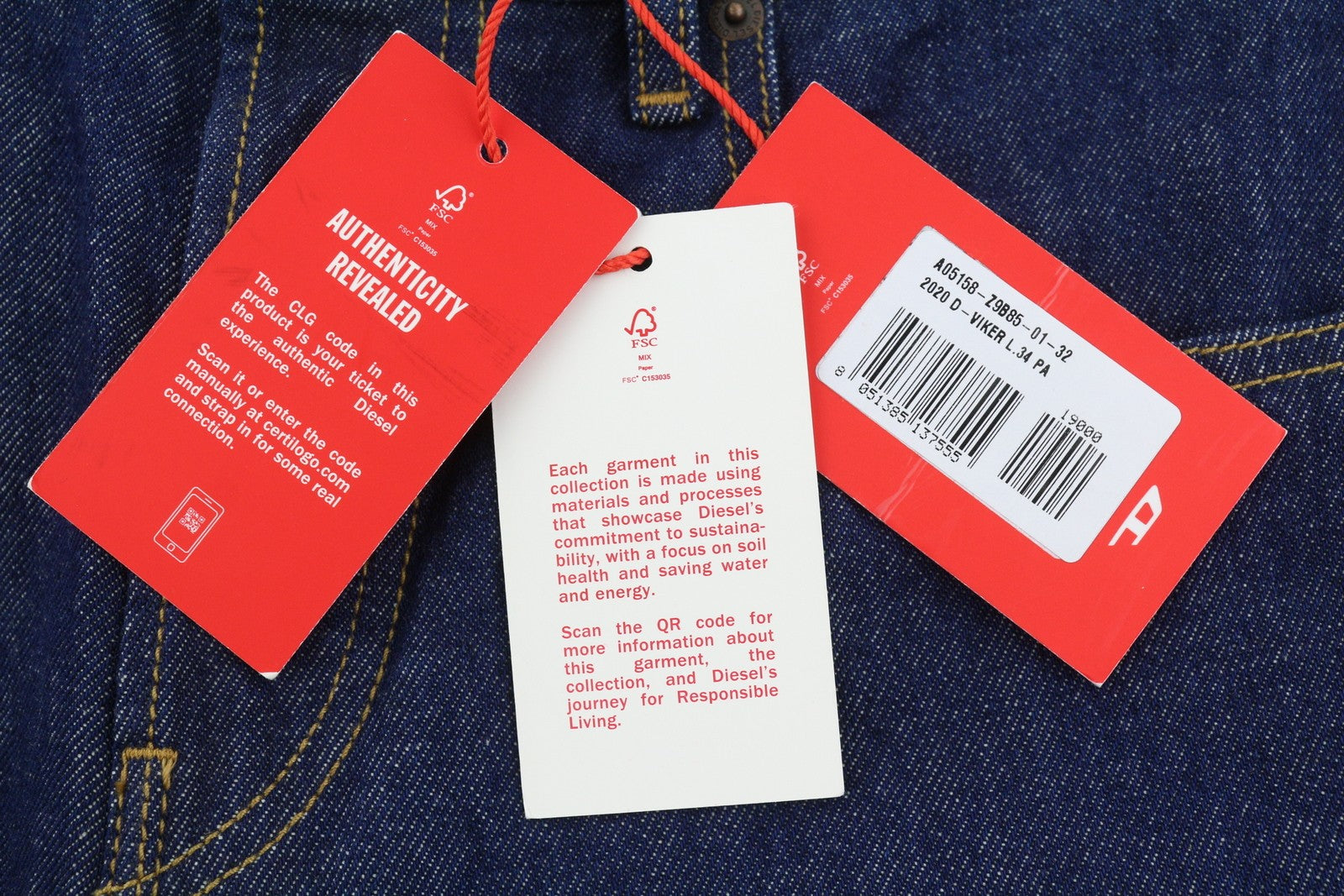 DIESEL 2020 D-Viker Z9B85 Men Jeans W32/L34 Regular Fit Straight Leg RRP150