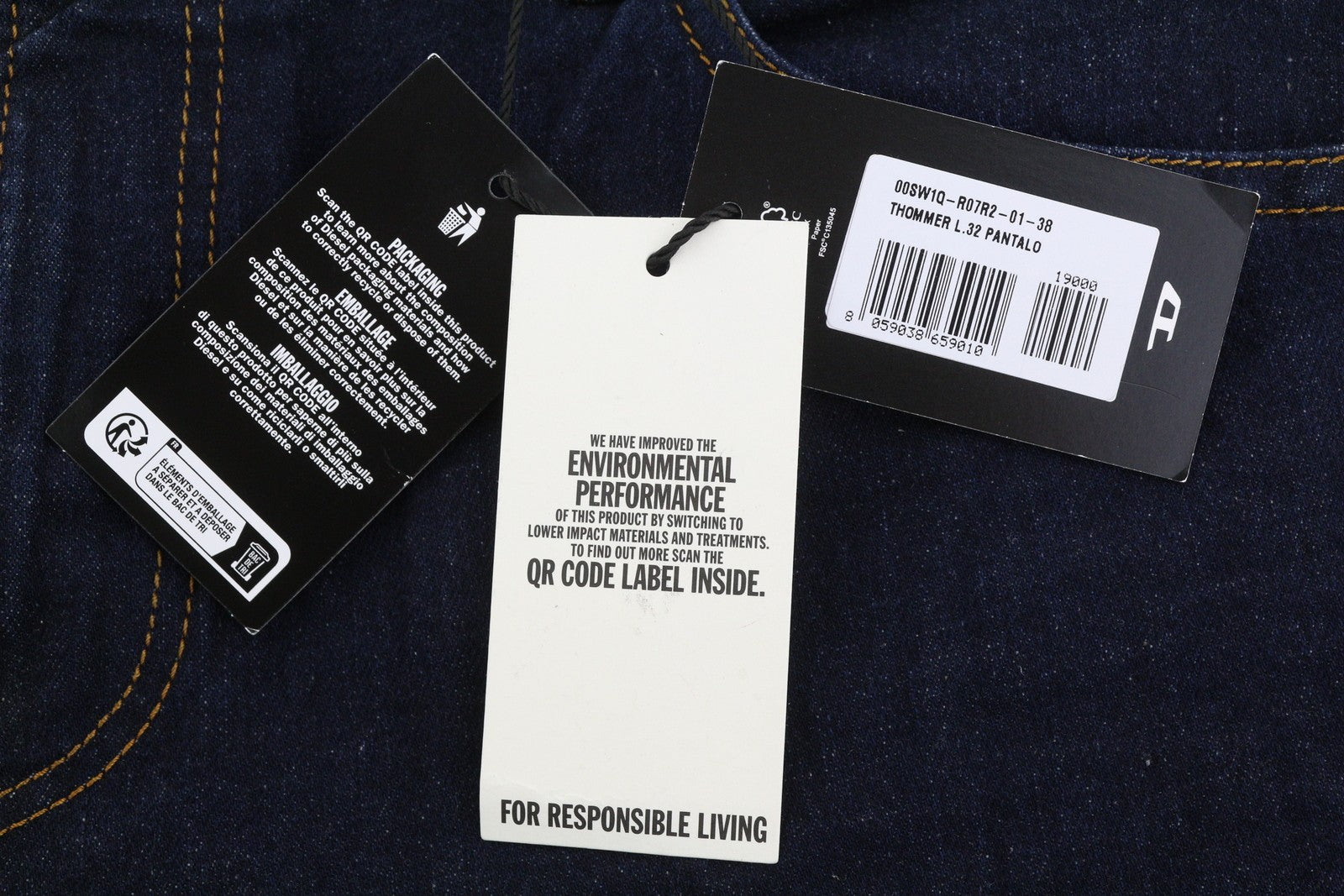 DIESEL Thommer R07R2 Men Jeans W38/L32 Dark Blue Slim Fit Low Waist RRP150
