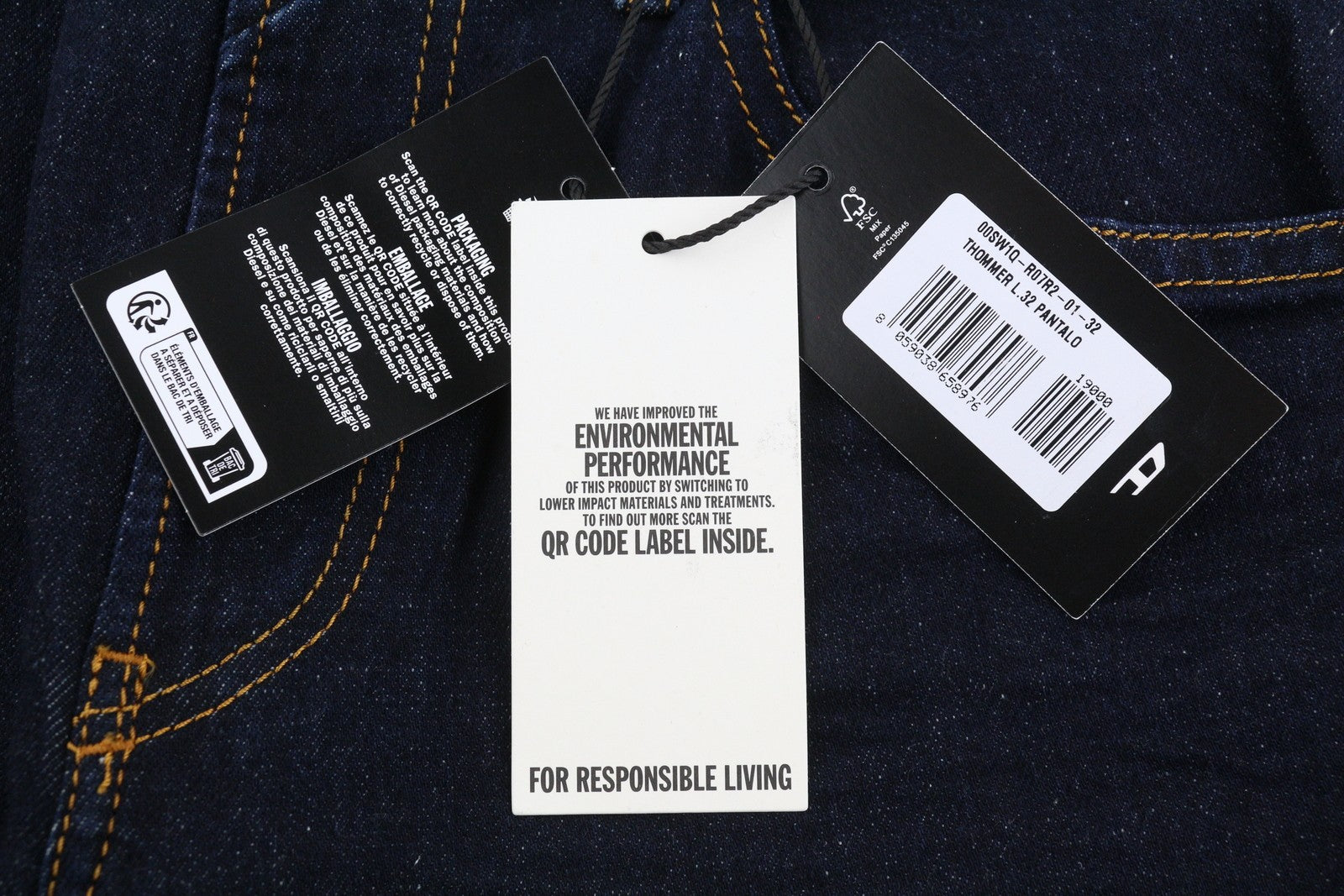 DIESEL Thommer R07R2 Men Jeans W32/L32 Dark Blue Slim Fit Low Waist RRP150