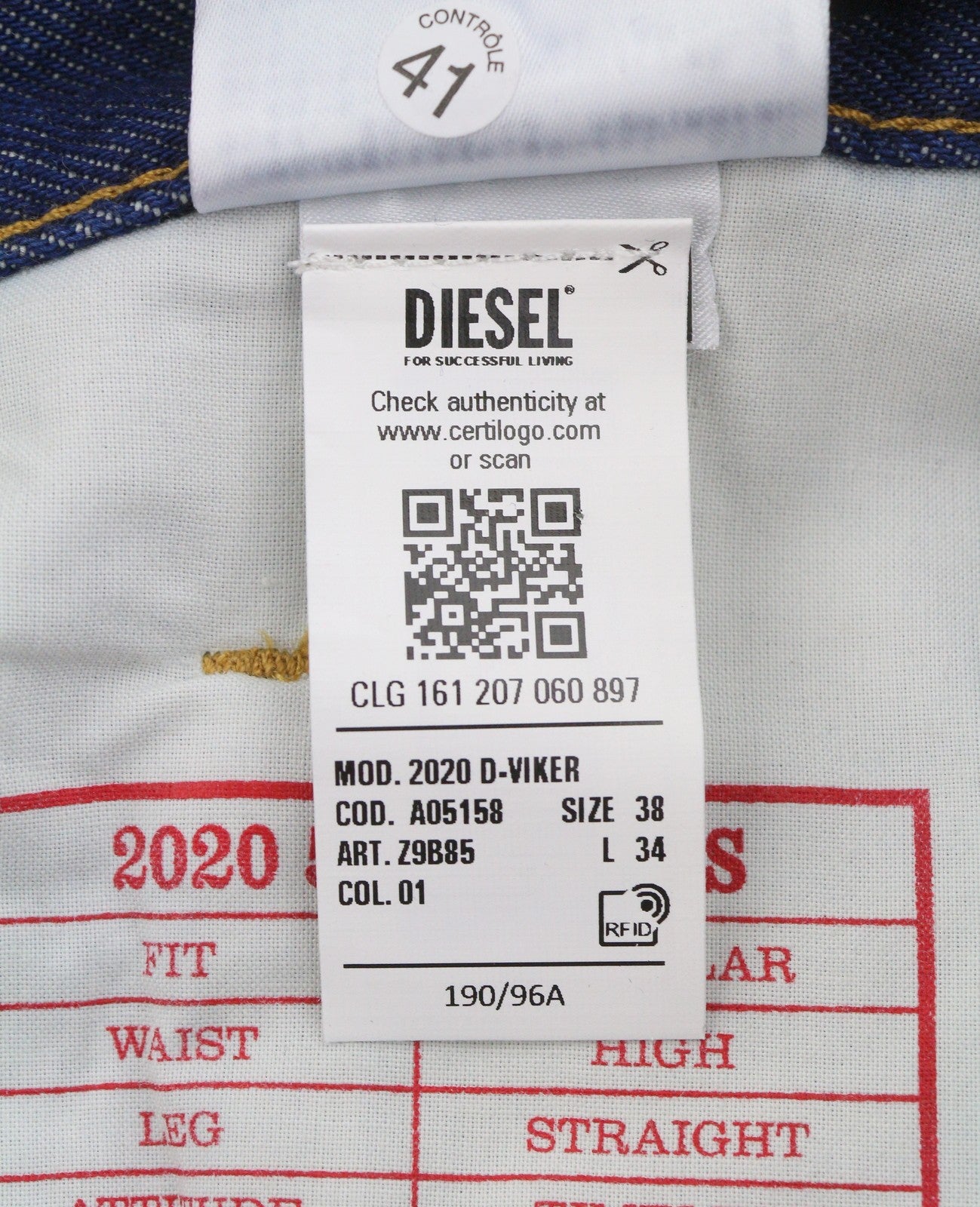 DIESEL 2020 D-Viker Z9B85 Men Jeans W38/L34 Blue Regular Fit Straight Leg RRP150