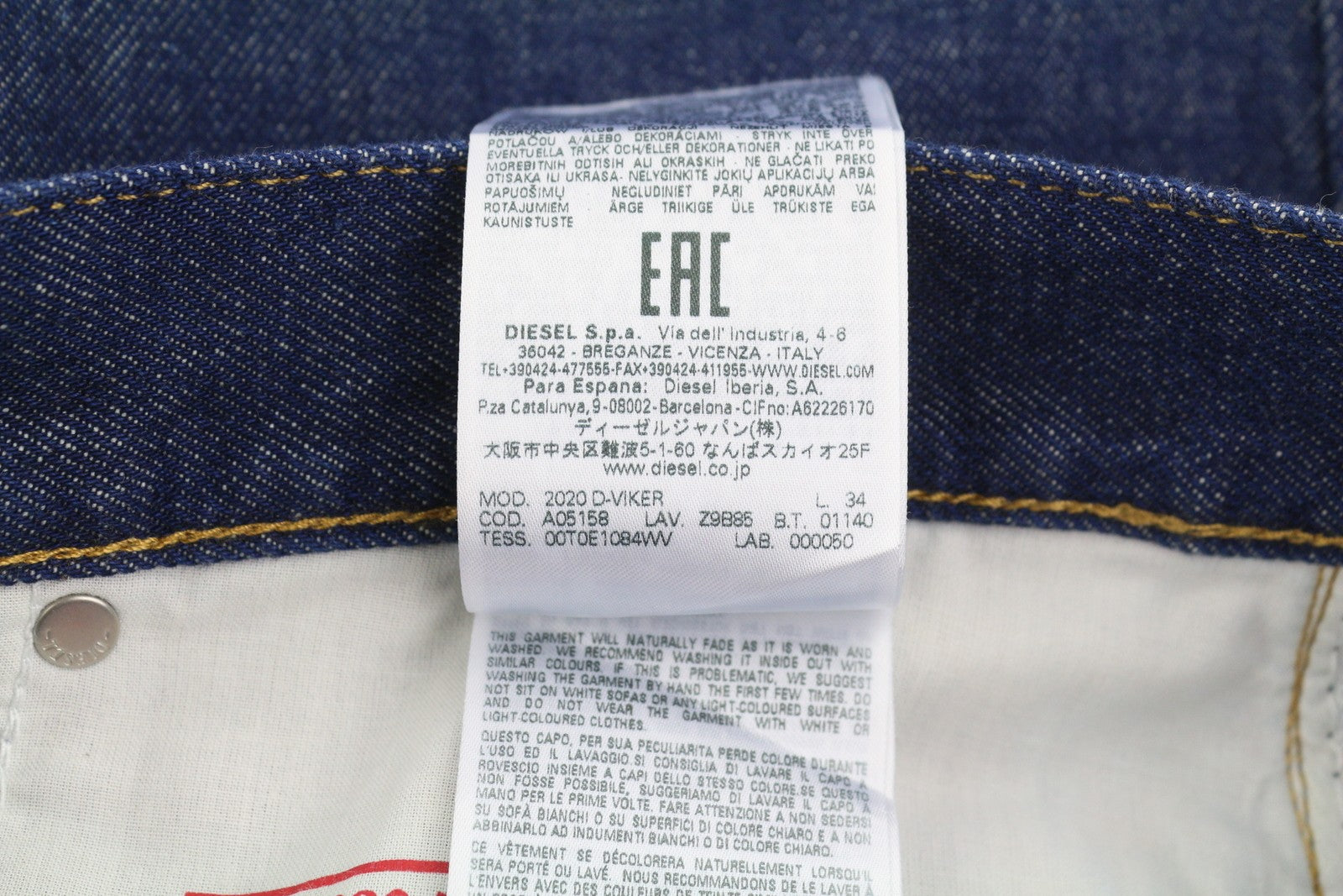 DIESEL 2020 D-Viker Z9B85 Men Jeans W36/L34 Blue Regular Fit Straight Leg RRP150
