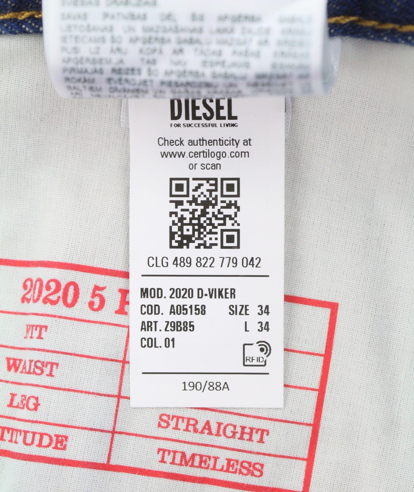 DIESEL 2020 D-Viker Z9B85 Men Jeans W34/L34 Blue Regular Fit Straight Leg RRP150