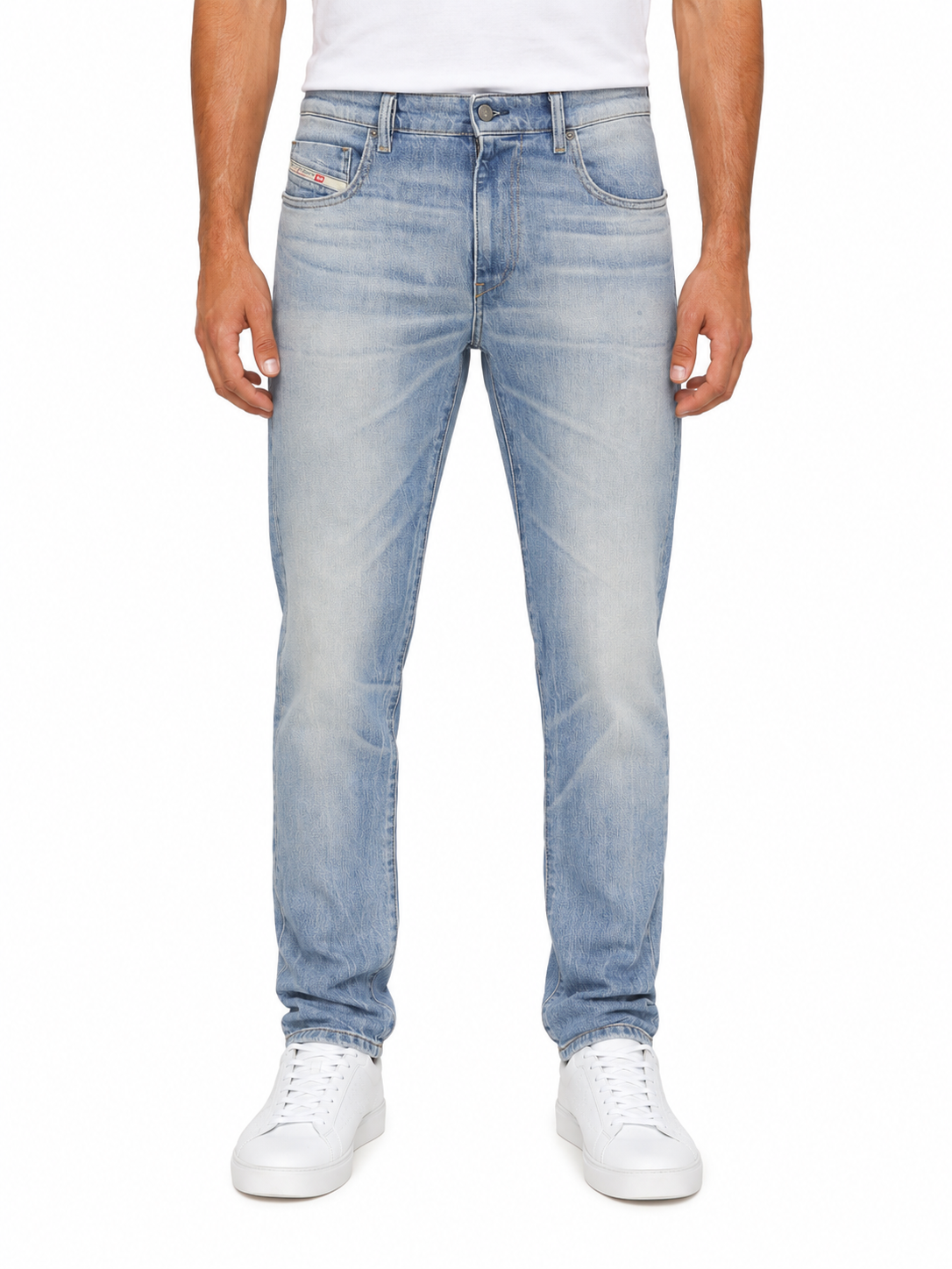 DIESEL 2019 D-Strukt 0DQAB Men Jeans W38/L32 Blue Faded Whiskers Slim RRP195