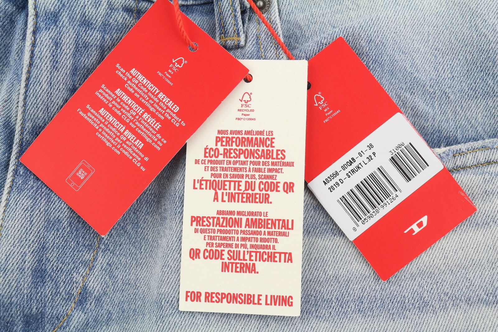 DIESEL 2019 D-Strukt 0DQAB Men Jeans W38/L32 Blue Faded Whiskers Slim RRP195