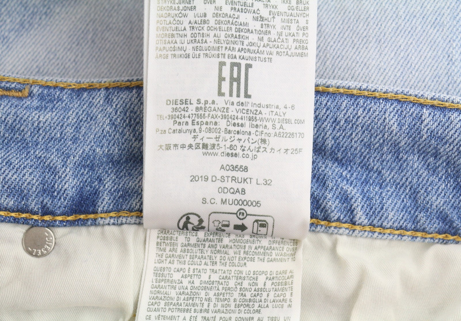 DIESEL 2019 D-Strukt 0DQAB Men Jeans W38/L32 Blue Faded Whiskers Slim RRP195