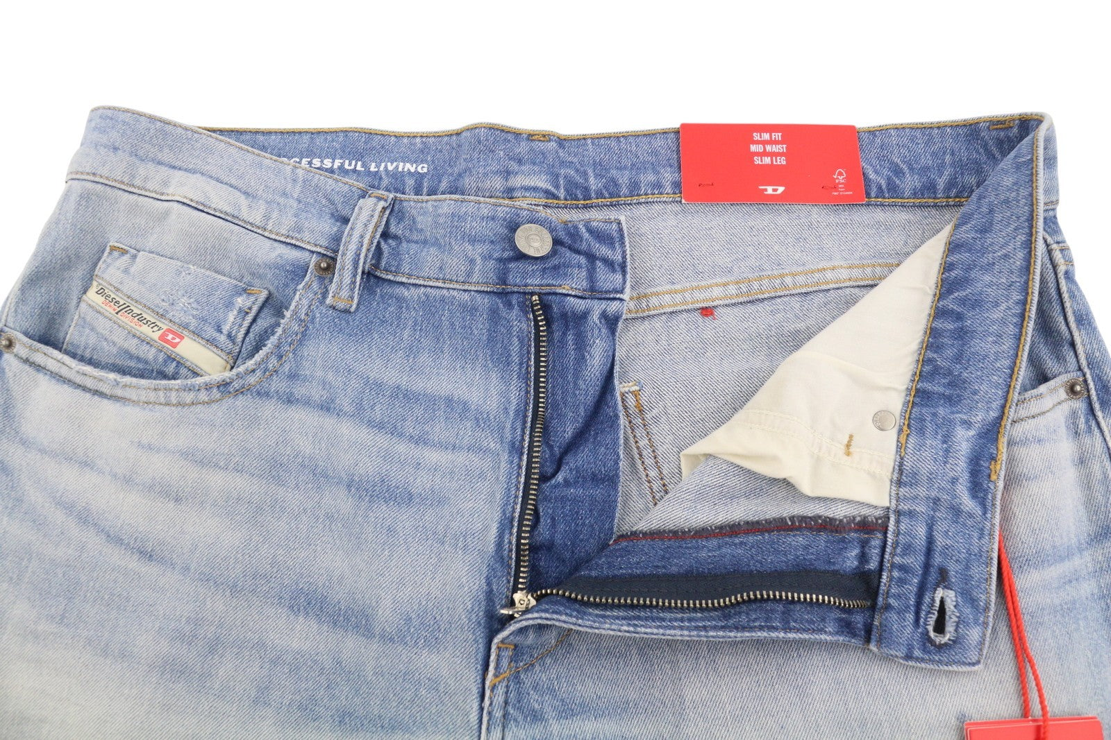 DIESEL 2019 D-Strukt 0DQAB Men Jeans W38/L32 Blue Faded Whiskers Slim RRP195